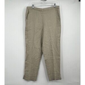 Womens Peck & Peck Beige 100% Linen Pull On L Pants Pockets Outdoor Beach Casual